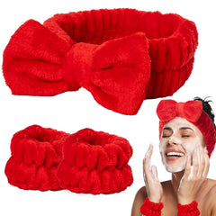 3 PCS Orange Spa Headbands and Wrist Set for Women Girls- Face Wash Headband Wristband Set, Soft Facial Spa Hair Wraps Makeup Skincare Bath Headbands Wrist Bands for Christmas, Birthday Gift