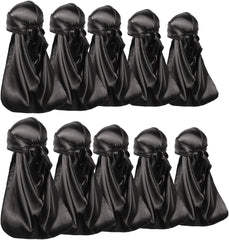 ForceWave 10 Pieces Silky Durags Long Tail for Women Men Satin Durag 360 Wave,Dorag, 10 Pieces