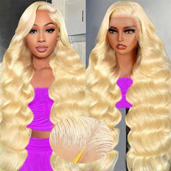 QNQZ 13x6 Highlight Ombre Lace Front Wig Human Hair 30 Inch Body Wave Honey Blonde Glueless HD Lace Frontal Wigs for Women 220 Density Human Hair Pre Plucked with Baby Hair