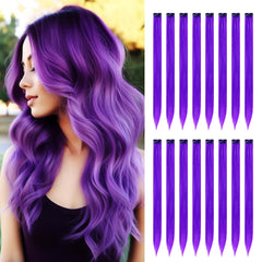 Pink Hair Extensions, 16 Pcs Colorful Clip in Hair Extensions Synthetic, 22 inch Rainbow Hairpieces for Girls Women Kids Favor Gift & Cosplay Dress Up Fashion Party Birthday (Pink)