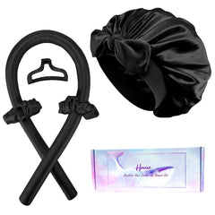 No Heat Overnight Curls with Double Layer Satin Bonnet - Soft Hair Curlers to Sleep In, heatless Curling Rods Set + Silk Bonnet for Women & Girls Long Hair, Heatless Waves & Volume (Pink)