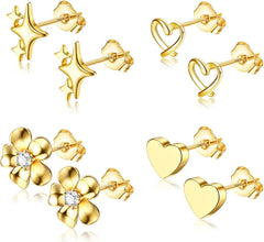 THUNARAZ Hypoallergenic Stud Earrings for Women Sterling Silver Post Earrings for Sensitive Ears Dainty Simple Flower Star Heart Stud Earrings for Women Pierced Earrings Jewelry Gifts