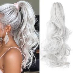 FELENDY Ponytail Extension Claw 18" 20" Curly Wavy Straight Clip in Hairpiece One Piece A Jaw Long Pony Tails for Women Dark Brown