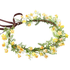 Floral Crown Women Girls - Orange Boho Floral Headpiece with White Green Leaves Charming Fairy Flower Headband for Wedding Photo Shoot Festivals
