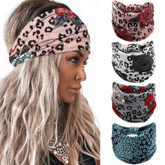 Acenail Wide Headbands Women Knotted Turban Headband Elastic Non Slip Hairbands Floral Workout Headbands Yoga Cotton Hair Scarfs Boho Head Wraps Fashion Hair Accessories for Women 4Pcs(Bohemian)