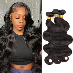 Body Wave Bundles Human Hair 14 16 18 Inch Human Hair Bundle 100% Unprocessed Brazilian Virgin Hair 3 Bundles Human Hair Extensions for Black Women Natural Color