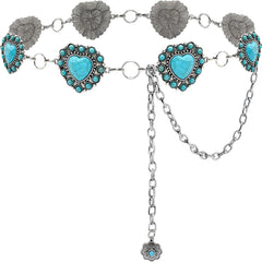 Turquoise Belt Silver Western Chain Belt Cowgirl Concho Belts for Women