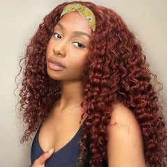 Headband Wig Human Hair Deep Wave 18 inch None Lace Front Wig Human Hair Machine Made Wigs Glueless Curly Hair Headband Half Wigs for Black Women Human Hair Natural Color