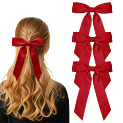 3Pcs Army Green Hair Bows for Women Double-Layer Long Tail Bow Hair Clip Hair Ribbon Ponytail Holder Hair Accessories for Girls Toddlers