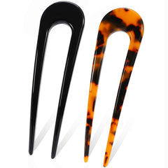 Fsmiling French Hair Pins Tortoise Shell U Shaped 2 Prong Hair Sticks Acetate Chignon Pin for Women Hairstyle Accessories 2 Pack
