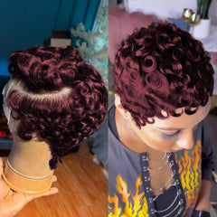 PangDongLai Pixie Cut Lace Front Human Hair Wigs 13x4x1 Lace Frontal Wigs Chic Elegent Short Curly Wigs Pixie Cut Curly Wig For Black Women 150% Density Natural Black Color
