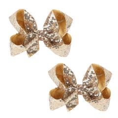 6 Inch Red Sparkly Glitter Sequin Hair Bows for Girls Toddlers Kids Children Teenage (2PCS)