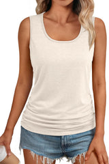 AUTOMET Womens Tank Tops 2025 Sleeveless Square Round Neck Ruched Spring Summer Tee Shirts Basic Outfits Trendy Clothes