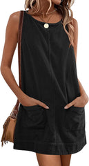 Caracilia Women Fall Dress 2025 Corduroy Overall Pinafore Skirtall Jumper Dresses with Pockets