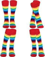 4 Pairs Rainbow Striped Knee Calf Socks Colorful Striped Long Tube Stockings Knee Calf High Socks for Women Girls