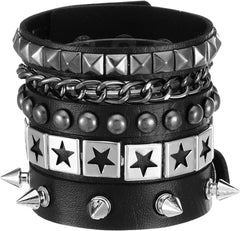 3 PCS Punk Rock Studded Bracelets Set, Spiked Studded Bracelet Cuff 80s Emo Goth Jewelry Accessories Wristband Adjustable