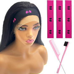 Wig Accessory Set - Elastic Edge Wrap Bands to Keep Lace Front Wigs in Place and Lay Edges (5 Piece Set, Black Pink)