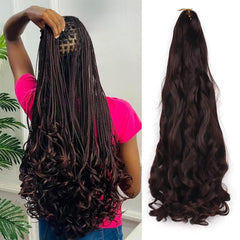 French Curly Braiding Hair 18 Inch 8 Packs Curly Braiding Hair Pre Stretched for Box Braids French Curls Crochet Braids Bouncy Loose Wavy Braiding Hair Extensions (18 Inch, 1B)