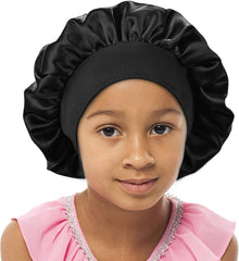 Kids Satin Bonnet Double Layer Wide Elastic Band Sleep Cap Hair Bonnet Silky Night Cap for Toddler Child