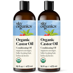 Sky Organics Castor Oil - USDA Certified Organic Hair Oil for Hair Growth, Skin, Face, Eyelashes - Cold Pressed & Hexane Free - Pure Organic Castor Oil Pack Wrap - Carrier & Hair Treatment Oil
