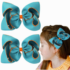 2 PCS 8 Inch Boutique Hair Bows Clips for Girls Toddler, Grosgrain Ribbon Big Large Bows Alligator Clips Kids Hair Accessories (White, Set-1)