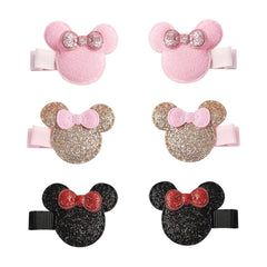3 Pairs Glitter Mouse Ears Hair Clips for Baby Girls Toddler 1.5 Inch Hair Bows Barrettes Birthday Party Gift Hair Accessories