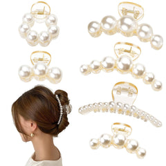 Leezmark Pearl Hair Claw Clips, Large Barrettes for Thin, Thick, Curly or Long Hair, White Jaw Clips Hair Accessories for Women and Girls