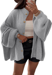 Saodimallsu Womens Oversized Cardigans Long Lantern Sleeve Button Down Chunky Knit Loose Fall Sweater Coats