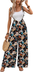 Verdusa Women's Vacation Floral Wide Leg Pants Boho Bow Tie Sleeveless Jumpsuits Festival Outfits
