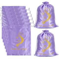 6PK Satin Wig Bags with Drawstring - Silk Hair Storage Bags for Multiple Wigs, Bundles, Extensions (Pink)