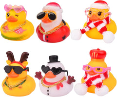6pcs Christmas Winter Rubber Duck Car Dashboard Decoration, Unique Style Design Elk Snowman Sunglasses Necklace Ducks Cars Ornament Christmas Party Gifts Cute Car Accessories