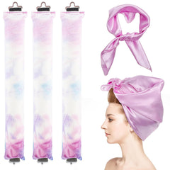 3 Pack No Heat Curling Rod with 1 Scarf, Velvet Hair Curlers to Sleep in Overnight Curls with Hook Blowout Rods Headband with Silk Scarf Curl Styling Kit for Long Medium Hair