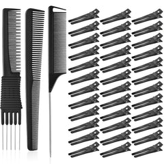 50Pcs Metal Hair Styling Clips, IKOCO No Crease Double Prong Hair Clips with 3 Parting Comb for Styling and Coloring