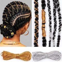 Gold Dreadlock Braids Hair Accessories, 2 Pieces 5M Braiding Hair Deco Styling Shimmer Stretchable African Braid Braided Elastic Cord Ornament Hanging Decorating Gift Wrapping