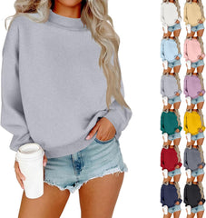 Mock Neck Sweatshirt Women Cute Plain Fleece Pullover Sweatshirts No Hood Dressy Casual Long Sleeve Turtleneck Tops