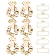 Bridesmaid Proposal Gifts, 12 PCS Bridesmaids Silk Hair Scrunchies & Pearl Hair Clips Set for Women Girls Bachelorette Party Favors Bridal Shower Favors Bridesmaids Gifts for Wedding Day