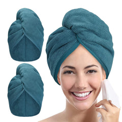 YoulerTex Microfiber Hair Towel Hair Wrap: 2 Pack 10X26 Hair Dryer Towels for Women Absorbent Turban Twist Drying Shower Cap Curly Hair Products for Hair Care Hair Accessories (05 Emerald)