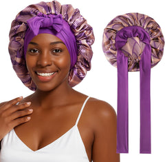 3PCS Silk Sleep Bonnet for Women, Large Satin Hair Caps with Elastic Band for Curly Hair and Frizz Control
