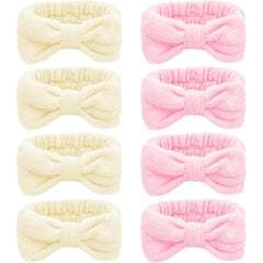 Ondder Spa Headband for Washing Face 8 Pack Pink Skincare Headbands for Women Girls Terry Cloth Cute Bow Head Bands