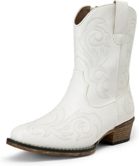 DREAM PAIRS Women's Cowboy Cowgirl Western Boots Embroidered Stitched Ankle Boots Square Toe Chunky Heel Fashion Short Booties with Zipper