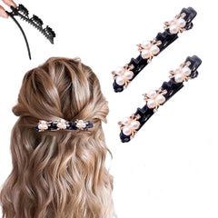 2 Pcs Sparkling Crystal Stone Braided Hair Clips, 2025 New Satin Fabric Hair Bands Rhinestone Four-Leaf Clover Hair Clip for Styling, Duck Bill Clips for Women Girls, Color D
