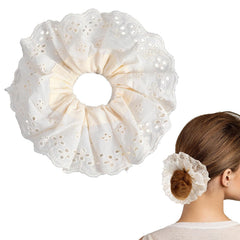 White Scrunchies for Women Large Lace Scrunchies Elastic Hair Ties No Damage Double Layer Hair Bands (white)