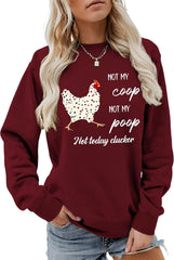 DUDIHOHX Chicken Sweatshirt Funny Not My Coop Not My Poop Long Sleeve Crew Neck Pullover Casual Long Sleeve Shirts