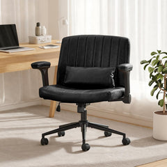 SAMERY Criss Cross Chair with Wheels Adjustable Flip-Up Arms, Wide Cross Legged Office Desk Vanity Chair Height Adjustable Swivel for Home Office Vanity Computer Task (Brown, with Armrests)