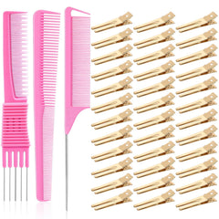 50Pcs Metal Hair Styling Clips, IKOCO No Crease Double Prong Hair Clips with 3 Parting Comb for Styling and Coloring