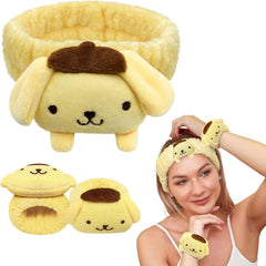 Kawaii Spa Headband and Wristband Set for Face Washing, Cute Soft Skincare Headbands for Women Girls, Fluffy Makeup Headband for Washing Face, Bath, Shower, Beauty