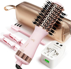 Travel Blow Dryer Brush in one, Dual Voltage Mini Hot Air Brush, Hair Trends Nano Titanium 2 Inch One Step Hair Dryer and Styler Volumizer Oval Shape