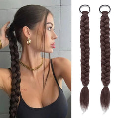 2Pcs Braided Ponytail Extensions with Hair Ties Soft Synthetic Hair Pieces for Women Girls Daily Wear 16 Inch ( Light brown)