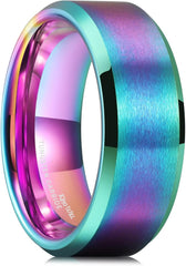 King Will Basic Unisex Silver/Black/Blue/Rose Gold/Gold/Purple Tungsten Carbide Matte Polished Finish Wedding Beveled Edge Engagement Band Ring for Men Women