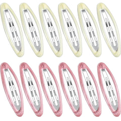 Waydress 12 Pcs Hair Clip Barrettes for Women Oval Snap Tortoise Metal Snap Clips Thin Hair Grips Ellipse Clips Non Slip Barrettes Accessories, 2.8 In(Fresh Style)